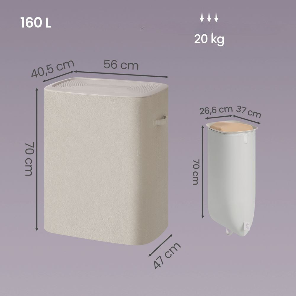 Nancy's Strembo Wasmand - Wassorteerder - Wasbox - 2 vakken - Beige - 160 Liter