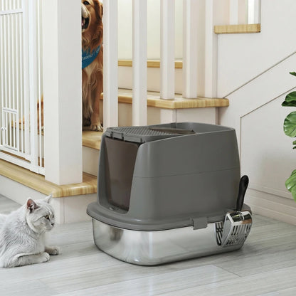 Nancy's Tambre Kattenbak - Katten WC - Katten Toilet - Aanpasbare opstelling - Grijs - RVS / Kunststof - ± 50 x 40 x 40 cm