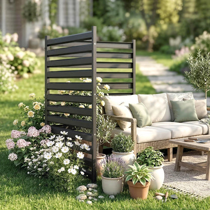 Nancy's Schignano Tuinscherm - Tuinomheining - Zichtschermhek - Pricacyhek - Zwart - Staal - 95 x 100 x 150 cm