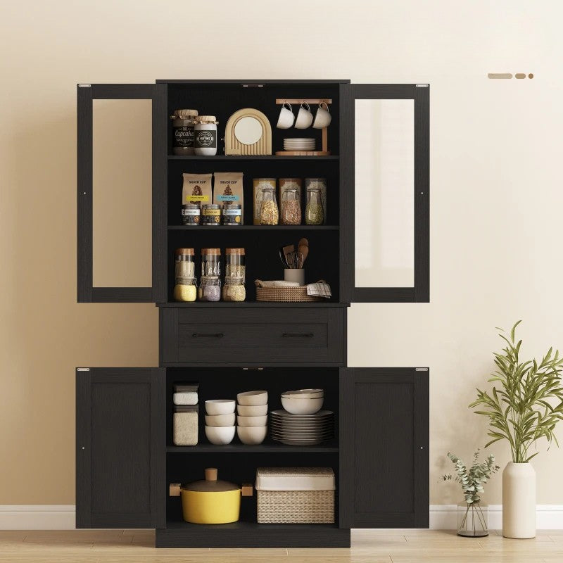 Nancy's Pioltello Keukenkast - Opbergkast - Buffetkast - Voorraadkast - Zwart - ± 75 x 40 x 180 cm