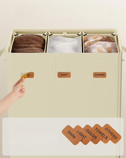 Nancy's Molinella Wasmand - Wasbox - Was sorteerder - 3 vakken - Crèmewit - 160 Liter