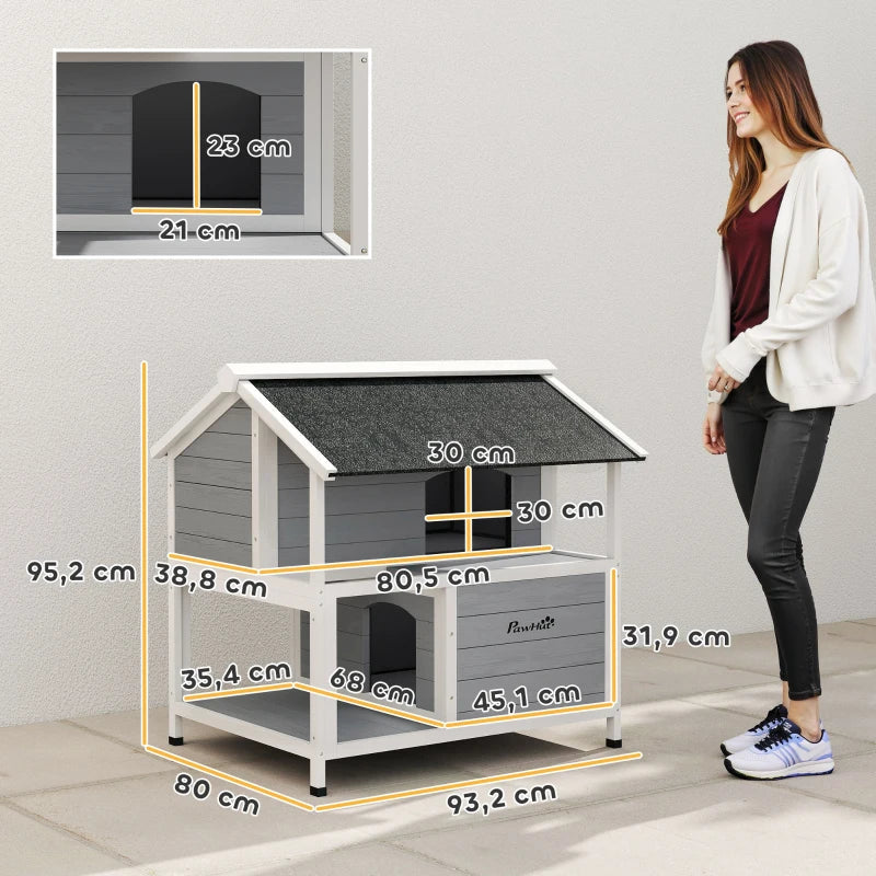 Nancy's Perloz Kattenhuis voor buiten - Kattenvilla - Grijs - Sparrenhout - ± 80 x 95 x 95 cm