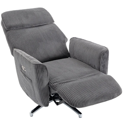 Nancy's Tarzo Elektrische Fauteuil - Relaxfauteuil - Relaxstoel - Draaibaar - Donkergrijs / Zilver - Corduroy Look