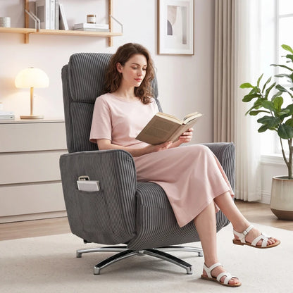 Nancy's Tarzo Elektrische Fauteuil - Relaxfauteuil - Relaxstoel - Draaibaar - Donkergrijs / Zilver - Corduroy Look