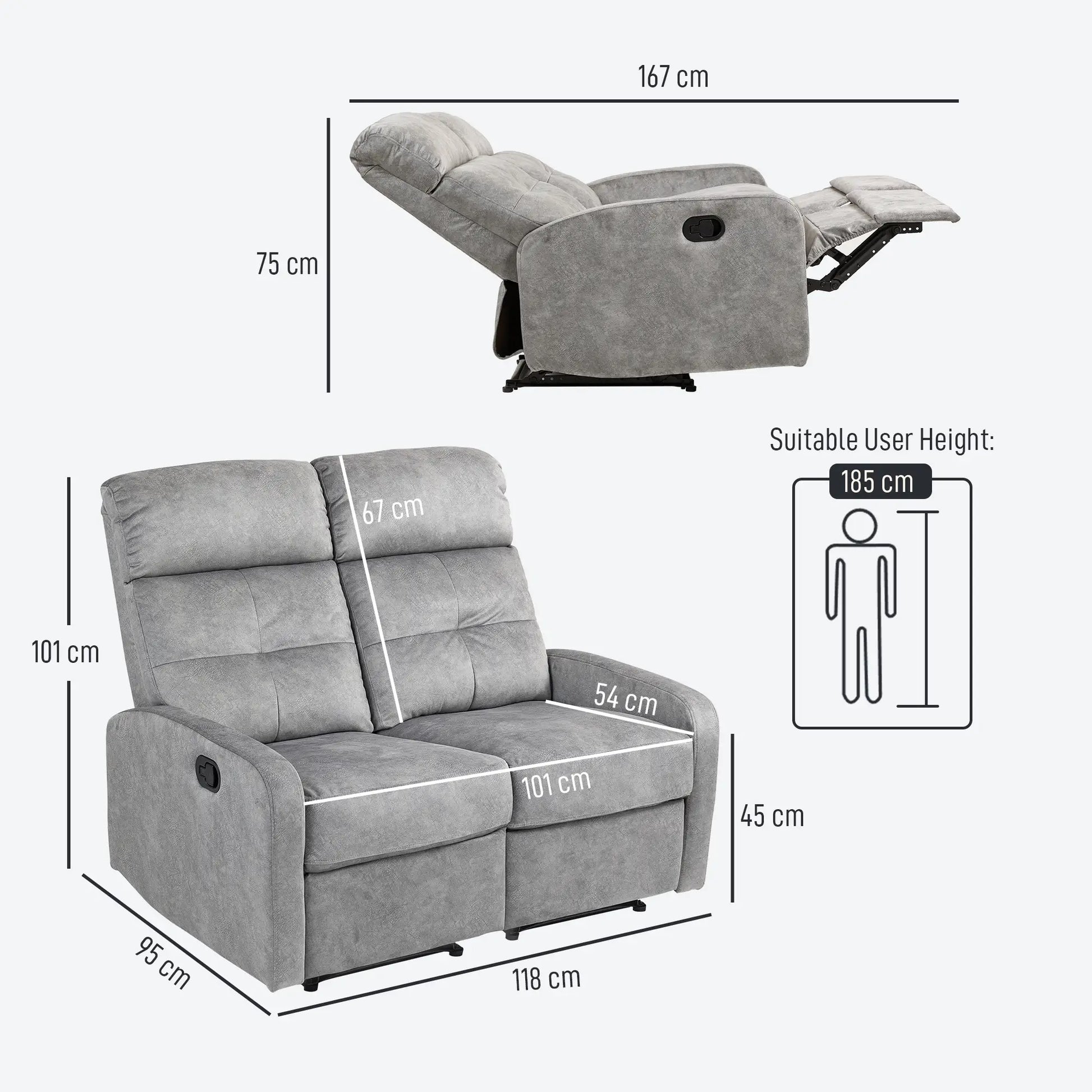 Nancy's Crevalcore Dubbele Relaxfauteuil - Loungestoel - Relaxstoel - Individueel Verstelbare Rugleuning -Grijs