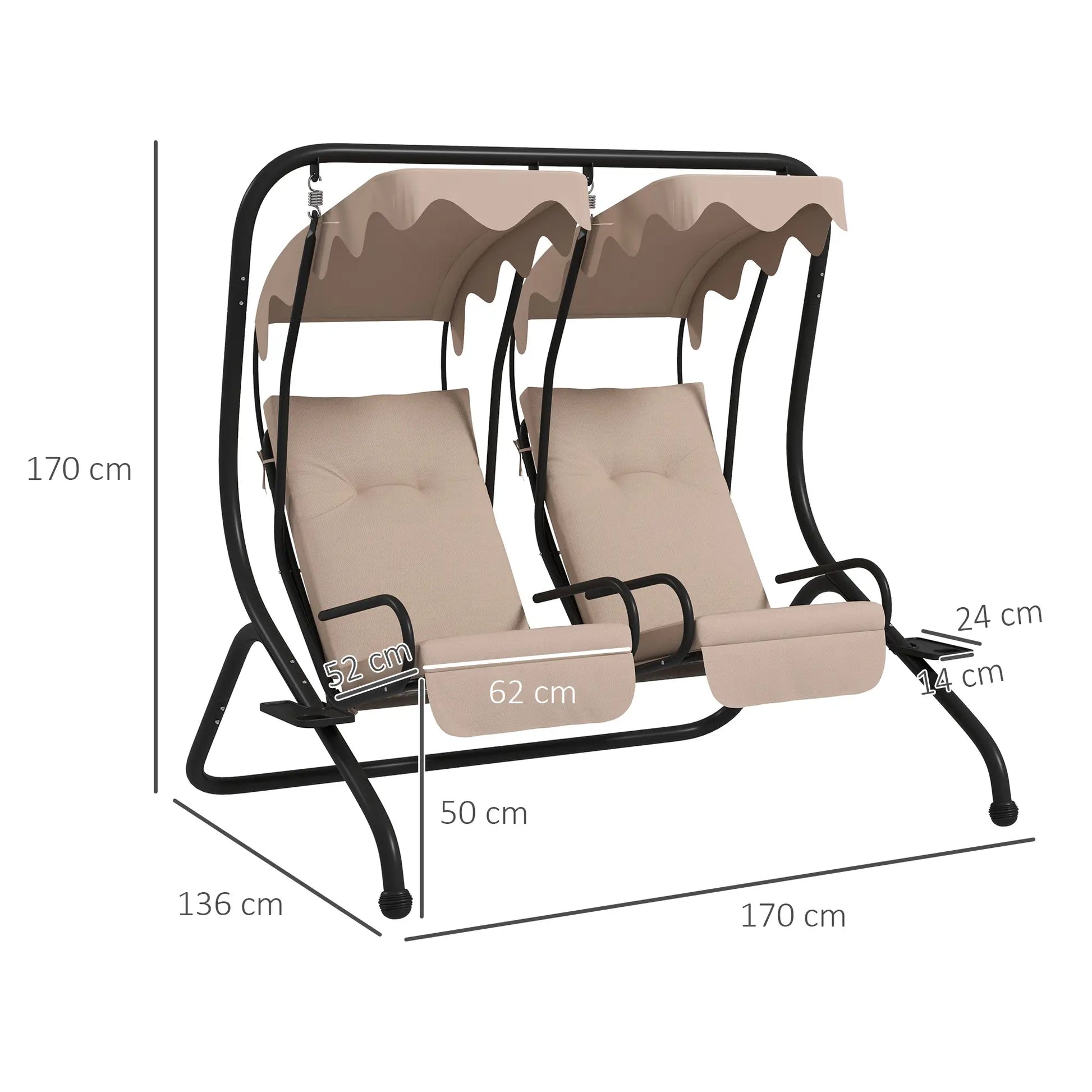 Nancy's Faia Schommelbank - Tuinschommel - Hollywood schommel - Beige - ± 170 x 135 x 170 cm