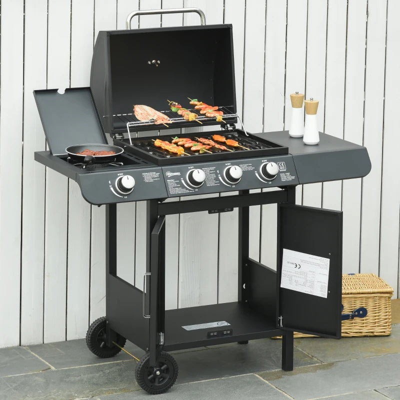 Nancy's Chorente Barbecue - BBQ - Grill - Gas barbecue - Met 3 branders en warmhoudrek - Staal - Zwart