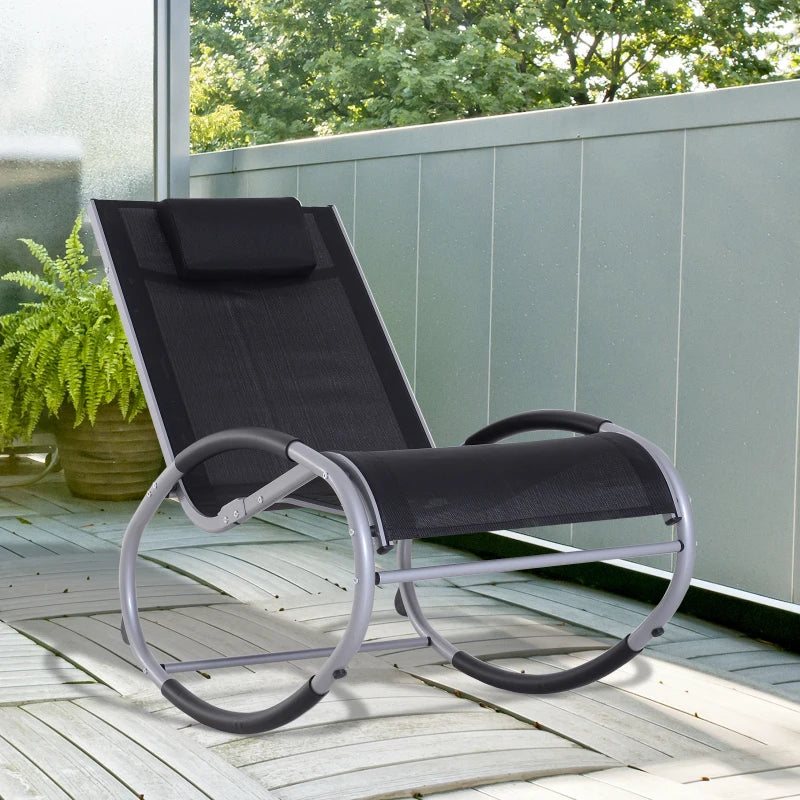Nancy's Argenteuil Rocking Chair with Cushion - Black - Aluminum, Textilene - 47.24 cm x 24.01 cm x 34.64 cm