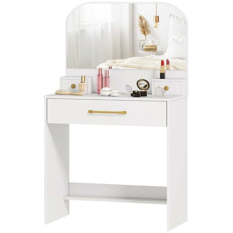 Nancy's Ponsacco Make Up Tafel - Kaptafel - Make-Up Tafel met Spiegel - Wit - 80 x 40 x 135 cm