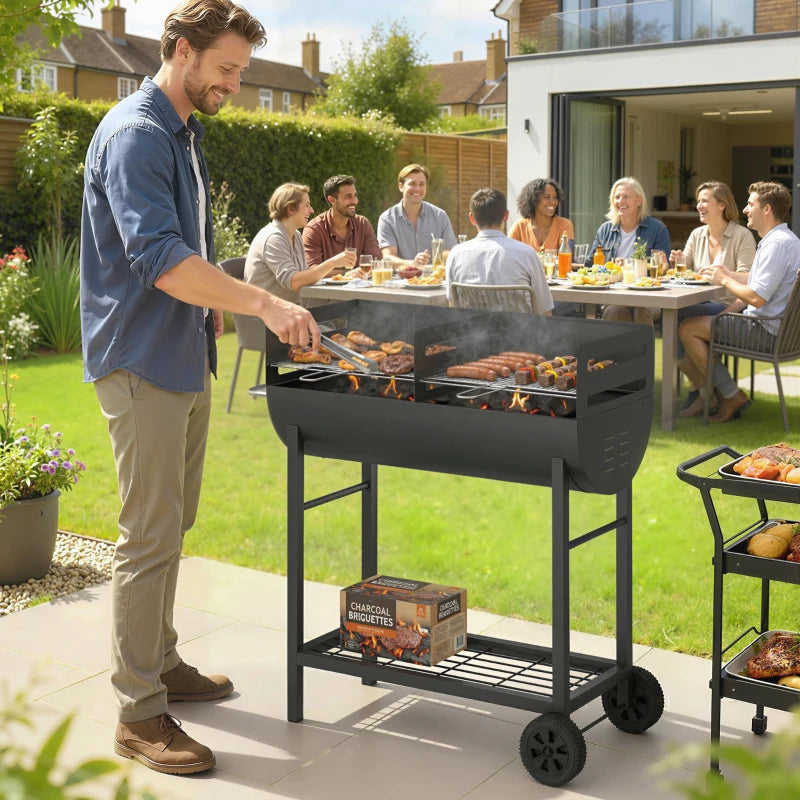 Nancy's Seccheto Houtskoolbarbecue - BBQ - Barbecue - In hoogte verstelbare grillroosters - Draagbaar ontwerp met wielen - Zwart