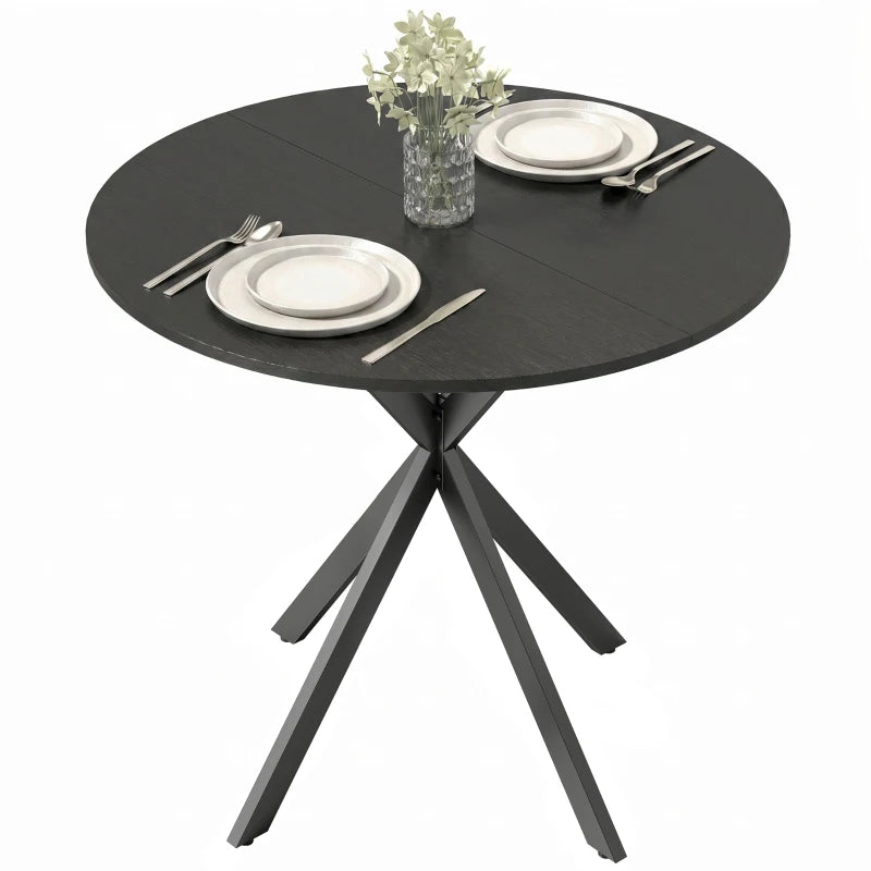 Nancy's Travo Eettafel rond - Ronde eettafel met houtlook - Zwart - Spaanplaat / Staal - Ø80 x 75H cm