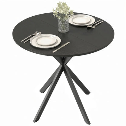 Nancy's Travo Eettafel rond - Ronde eettafel met houtlook - Zwart - Spaanplaat / Staal - Ø80 x 75H cm