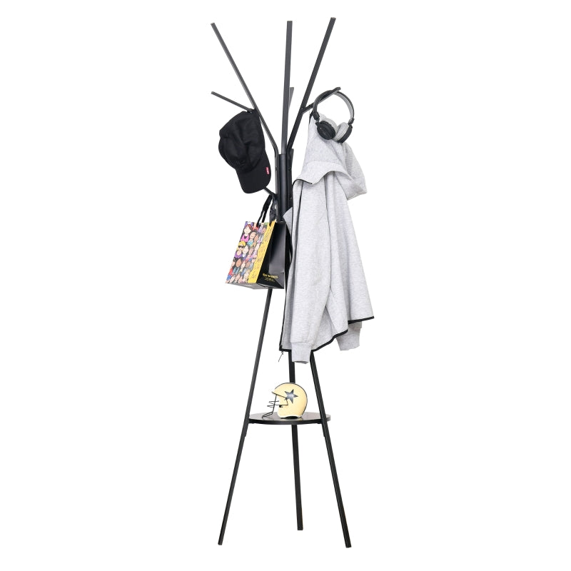 Nancy's Wendover Staande kapstok met legplankje, Kapstok voor kleding, hoeden, tassen, metaal, zwart, 45 x 45 x 180 cm