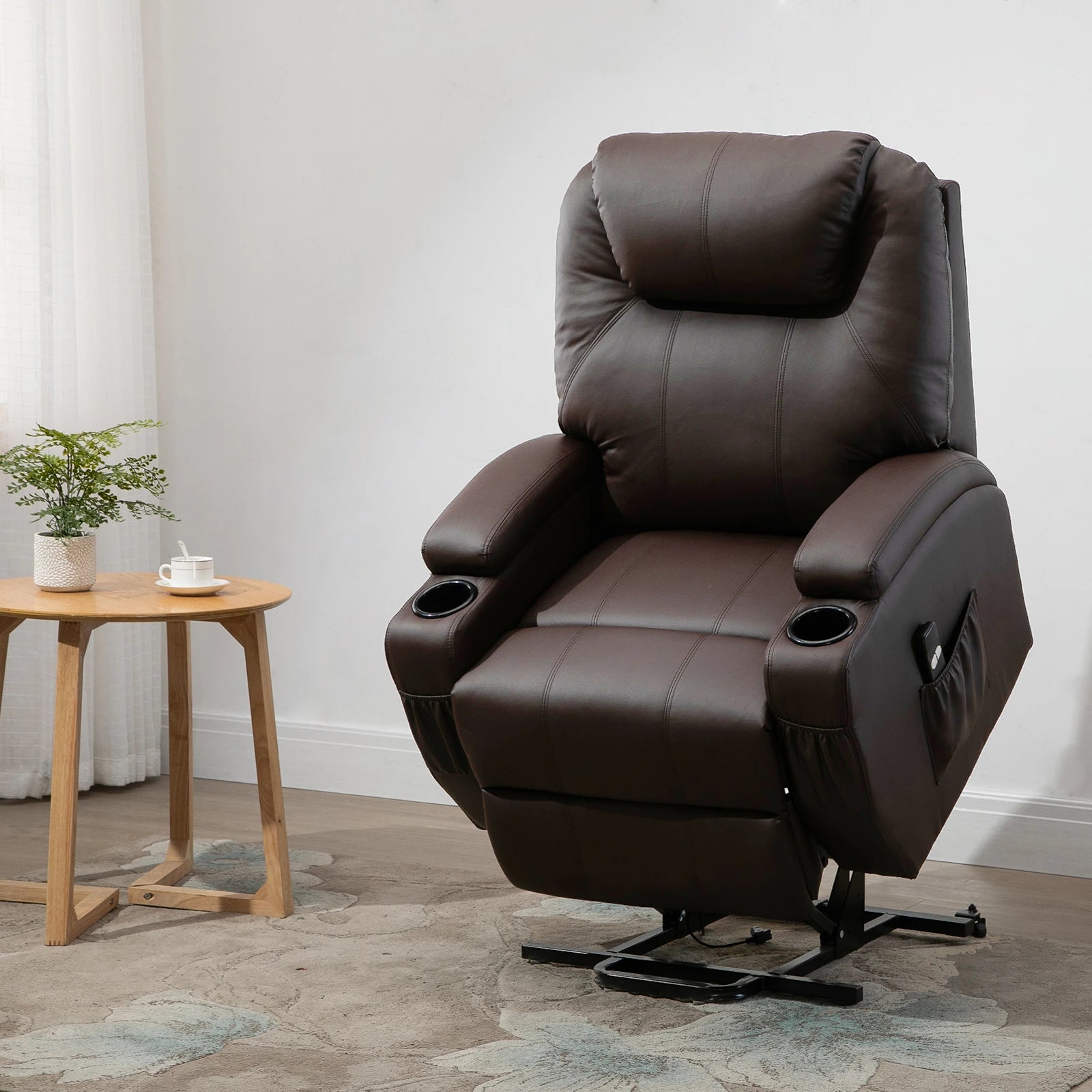Nancy's Mazouco Sta op stoel - Opsta stoel - Seniorenstoel - Relaxfauteuil - Koffiebruin - Kunstleer
