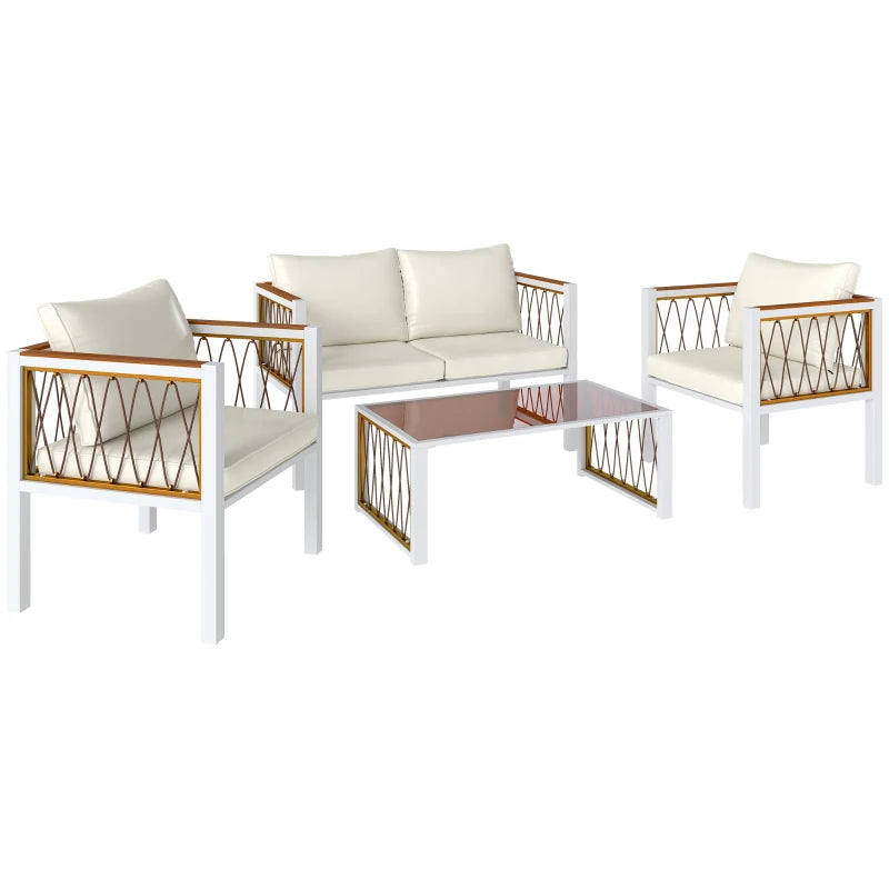 Nancy's Sassalbo Loungeset - 4-Delige Tuinset - Tuinmeubelset - Crèmewit - Rotan
