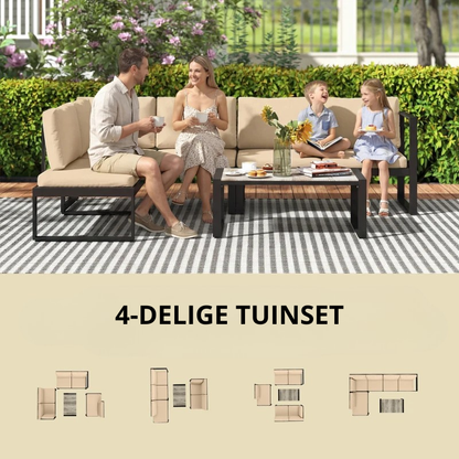 Nancy's Reitano Loungeset - Tuinset - Terrasset - 4-Delige Lounge Set - Zwart / Kaki / Grijs