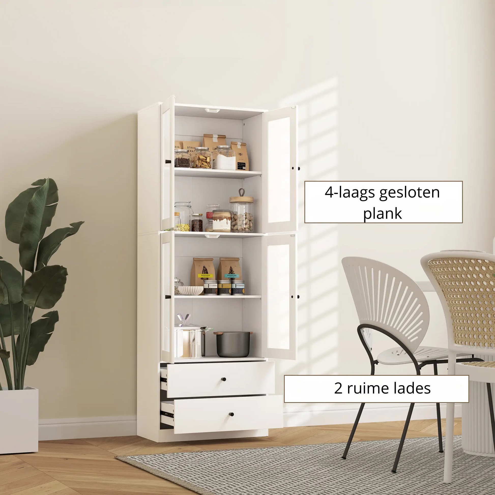 Nancy's Crotone Keukenkast Vrijstaand - Buffetkast - Opbergkast - Wit - ± 60 x 30 x 170 cm