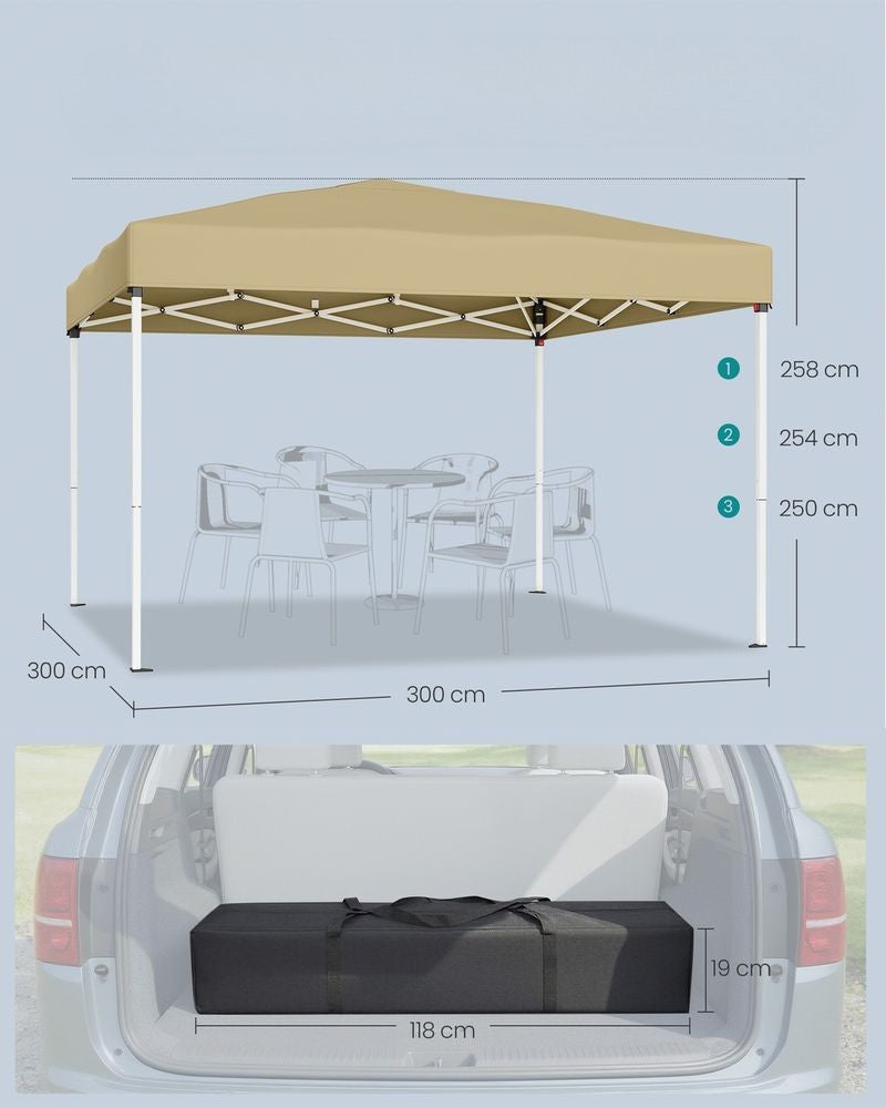 Nancy's Rubano Partytent - Tuintent - Opvouwbaar frame - Zonwering - Draagbaar - Beige - ± 300 x 300 x 260 cm