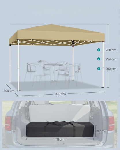 Nancy's Rubano Partytent - Tuintent - Opvouwbaar frame - Zonwering - Draagbaar - Beige - ± 300 x 300 x 260 cm