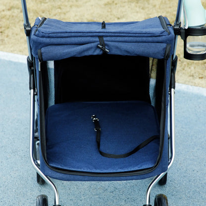 Nancy's Collegno Hondenwagen - Hondenbuggy - Kattenbuggy - Reiswagen voor Huisdieren - Blauw / Zilver