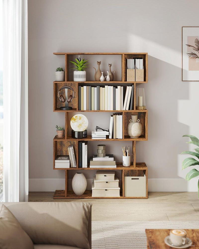 Nancy's Mesero Boekenkast - Opbergkast - Vitrinekast - S-vorm - Bruin - ± 90 x 25 x 160 cm