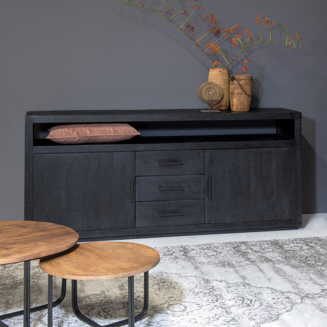 Nancy's Machio Dressoir - Mangohout - Zwart - 40 x 180 x 85 cm