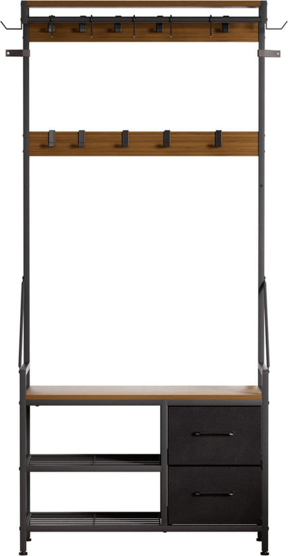 Casamoda Wandgarderobe - Garderoberek - Kapstok met Schoenenrek - Metaal / Hout - Walnoot - 80 x 40 x 180 cm