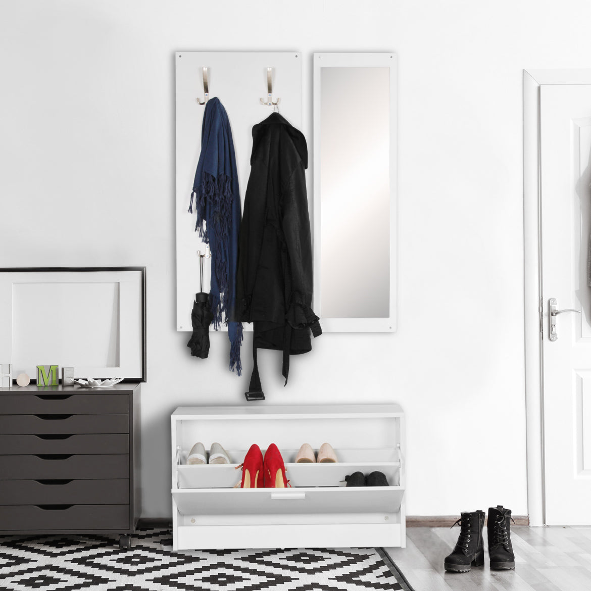 Nancy's Galafura Garderobe Set - Wandgarderobe - Wandkapstok - Schoenenkast - Wit