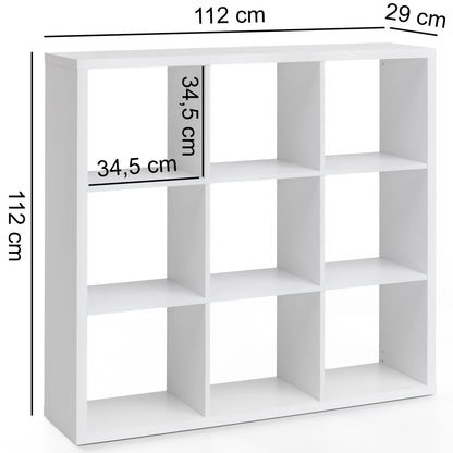 Bibliothèque Nancy's Yate avec 9 compartiments - Étagères en bois - Armoire autoportante - Rangement pour le bureau ou la maison - Blanc