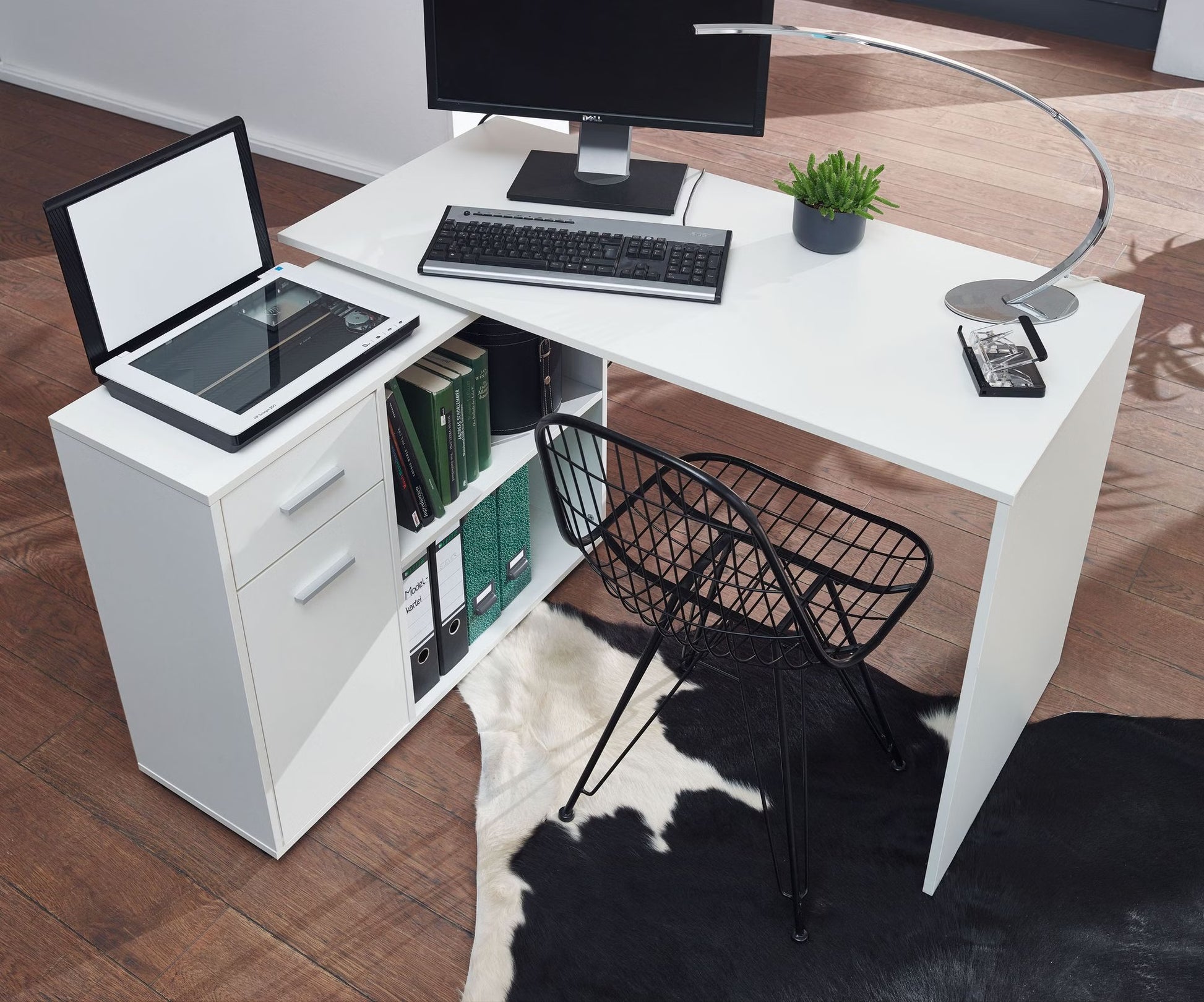 Nancy's Premia Bureau met opbergruimte - Computertafel - Hoekbureau - Wit - ± 120 x 105 x 75 cm