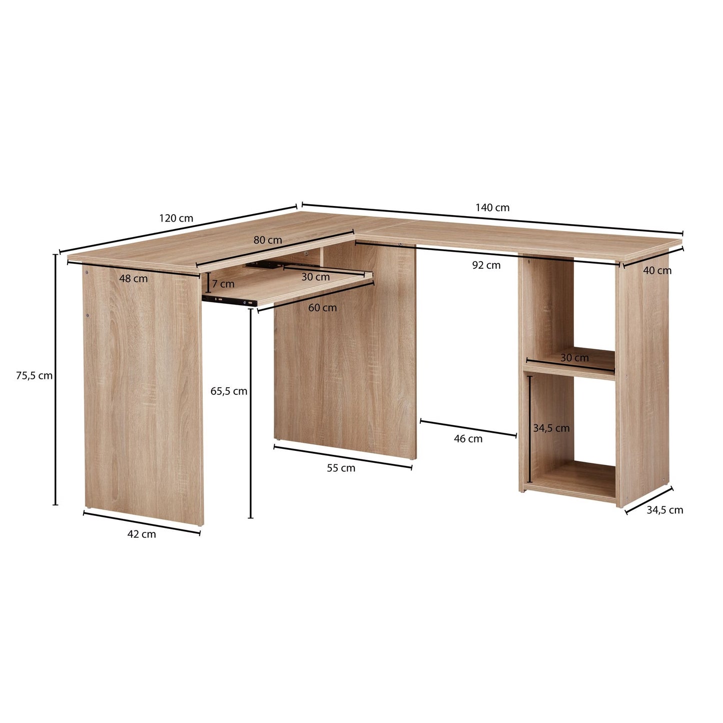 Nancy's Premilcuore Bureau met opbergruimte - Computertafel - Hoekbureau - Sonoma - ± 140 x 120 x 75 cm
