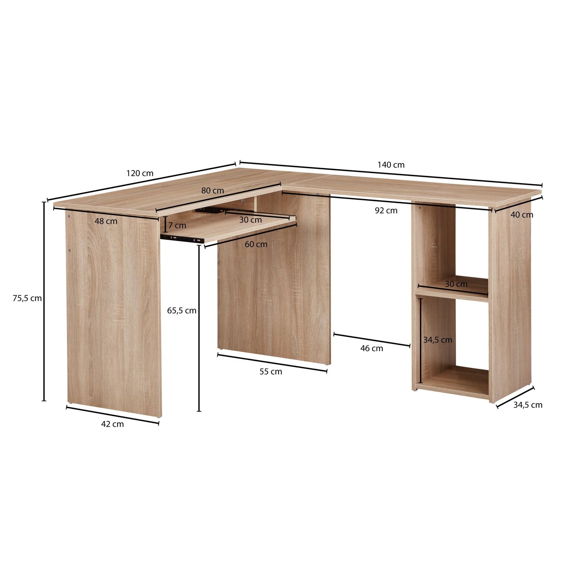 Nancy's Premilcuore Bureau met opbergruimte - Computertafel - Hoekbureau - Sonoma - ± 140 x 120 x 75 cm