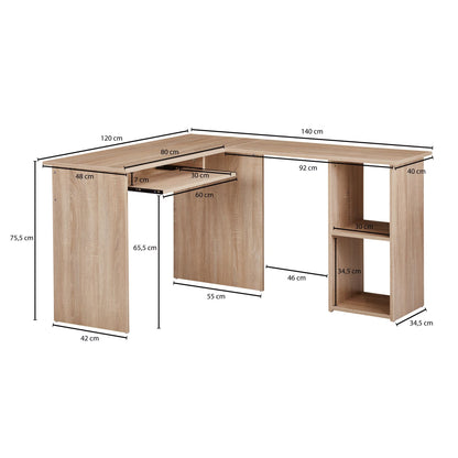 Nancy's Premilcuore Bureau met opbergruimte - Computertafel - Hoekbureau - Sonoma - ± 140 x 120 x 75 cm
