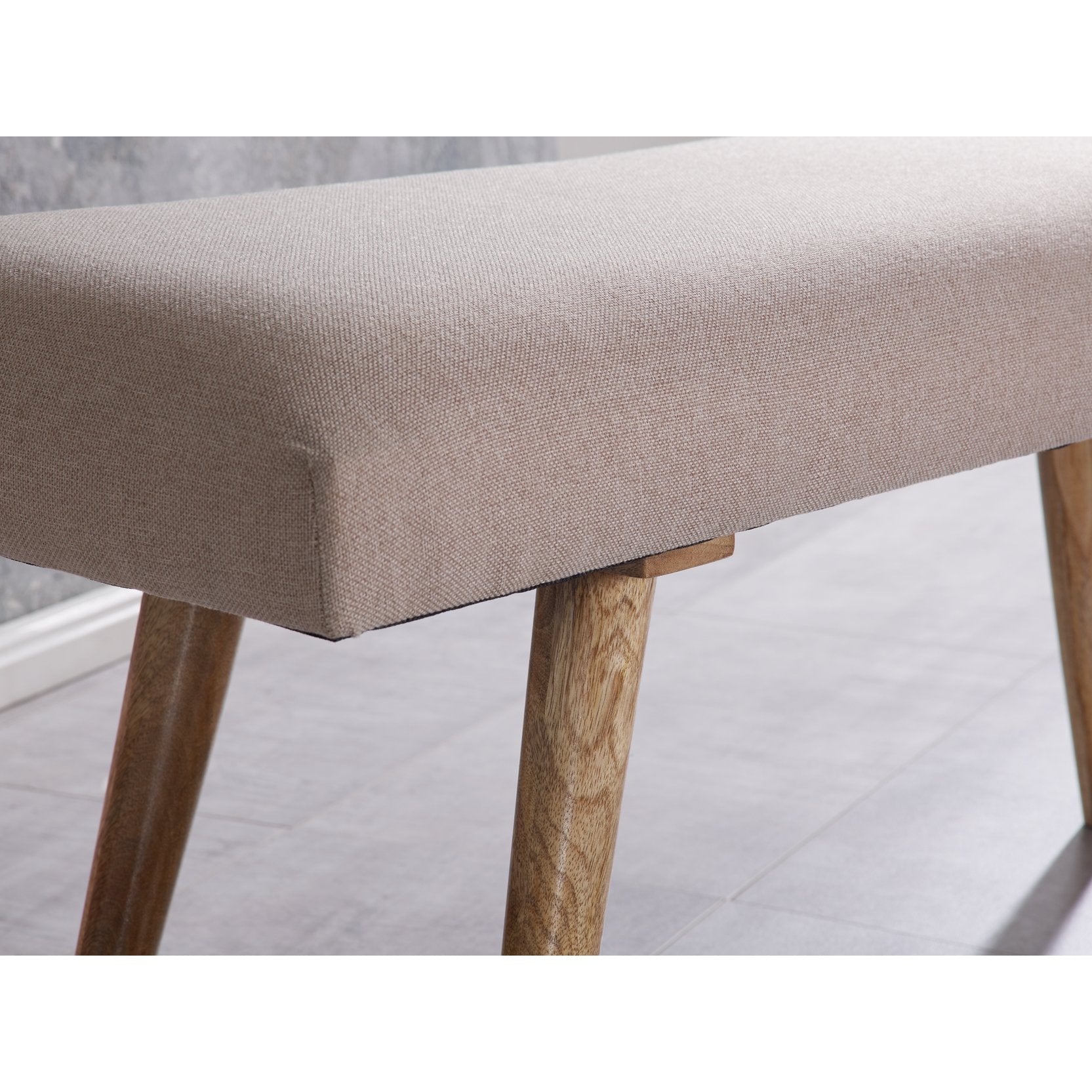 Nancy's Herkimer Bankje - Zitbank - Gangbank - Massief Mangohout - Gestoffeerde Bank - Eetkamerbank - Beige - ± 120 x 40 x 50 cm