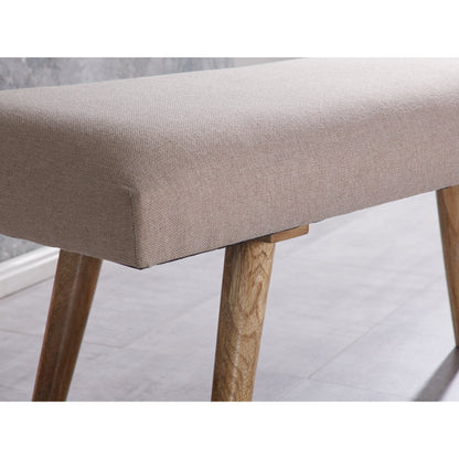 Nancy's Herkimer Bankje - Zitbank - Gangbank - Massief Mangohout - Gestoffeerde Bank - Eetkamerbank - Beige - ± 120 x 40 x 50 cm