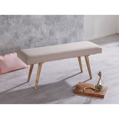 Nancy's Herkimer Bankje - Zitbank - Gangbank - Massief Mangohout - Gestoffeerde Bank - Eetkamerbank - Beige - ± 120 x 40 x 50 cm