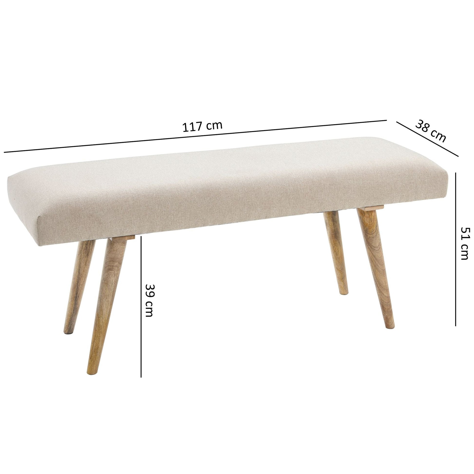Nancy's Herkimer Bankje - Zitbank - Gangbank - Massief Mangohout - Gestoffeerde Bank - Eetkamerbank - Beige - ± 120 x 40 x 50 cm