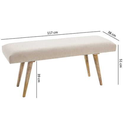 Nancy's Herkimer Bankje - Zitbank - Gangbank - Massief Mangohout - Gestoffeerde Bank - Eetkamerbank - Beige - ± 120 x 40 x 50 cm