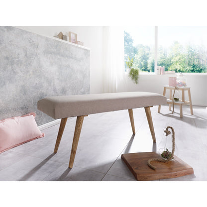 Nancy's Herkimer Bankje - Zitbank - Gangbank - Massief Mangohout - Gestoffeerde Bank - Eetkamerbank - Beige - ± 120 x 40 x 50 cm