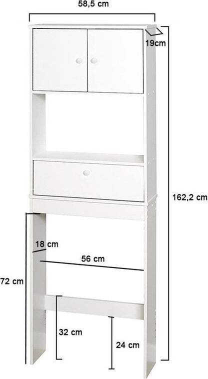 Eleganca Toiletkast - Badkamer meubel - 3 planken - Wit - 162,5cm x 58,5cm x 19cm