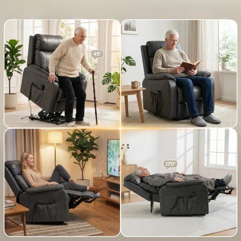 Nancy's Roncone Sta op Stoel - Opsta Stoel - Seniorenstoel - Elektrische Fauteuil - Zwart - Kunstleer