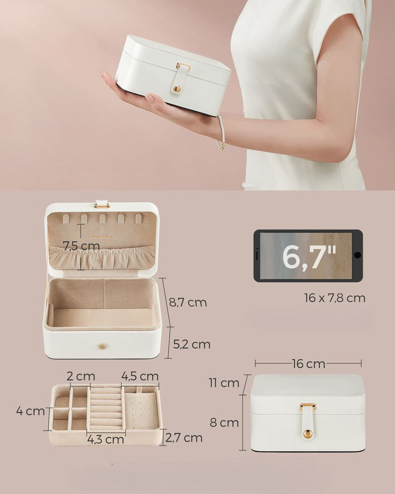 Nancy's Erada Sieradendoos - Sieraden Kistje - Doos voor Sieraden - Wit - Fluweel - ± 10 x 15 x 8 cm - Nancy Homestore