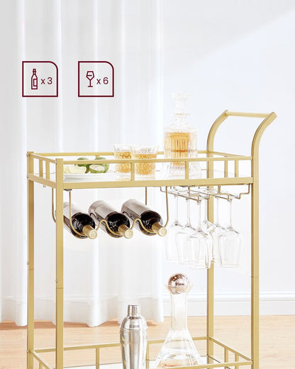 Nancy's Totton Keukentrolley Goud - Serveerwagen - Bartrolley - Modern - Staal - 60 x 38 x 90 cm