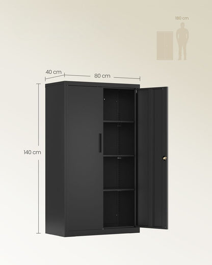 Nancy's Settefrati Archiefkast - Kantoorkast - Dossierkast - Zwart - Staal - 80 x 40 x 140 cm