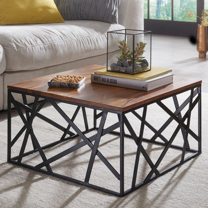 Nancy's Usseglio Salontafel - Koffietafel - Massief Sheeshamhout / Staal - 60 x 60 x 35 cm