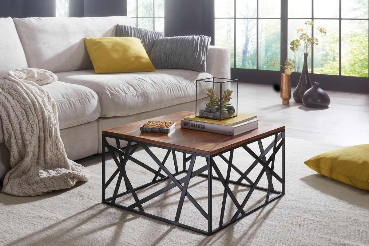Nancy's Usseglio Salontafel - Koffietafel - Massief Sheeshamhout / Staal - 60 x 60 x 35 cm