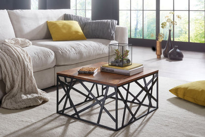 Nancy's Usseglio Salontafel - Koffietafel - Massief Sheeshamhout / Staal - 60 x 60 x 35 cm