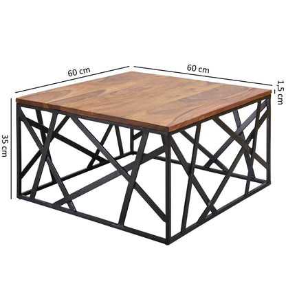 Nancy's Usseglio Salontafel - Koffietafel - Massief Sheeshamhout / Staal - 60 x 60 x 35 cm
