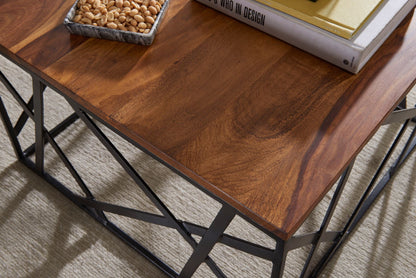 Nancy's Usseglio Salontafel - Koffietafel - Massief Sheeshamhout / Staal - 60 x 60 x 35 cm
