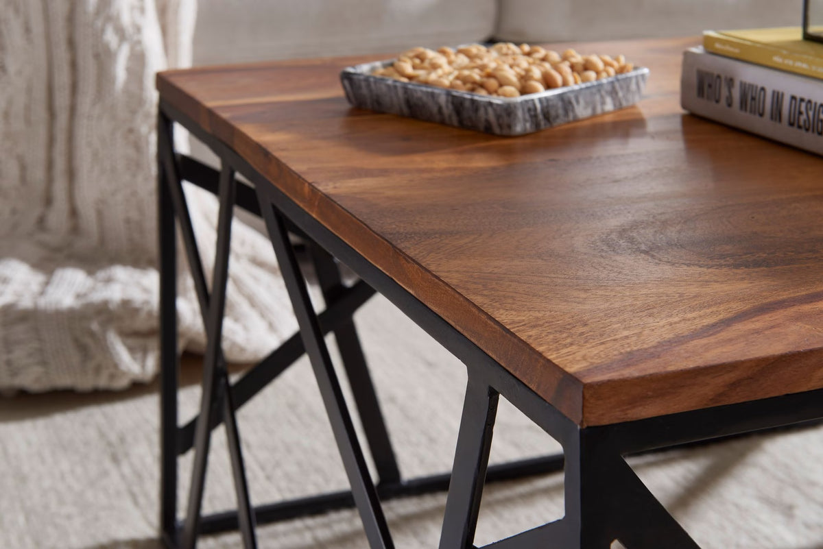 Nancy's Usseglio Salontafel - Koffietafel - Massief Sheeshamhout / Staal - 60 x 60 x 35 cm